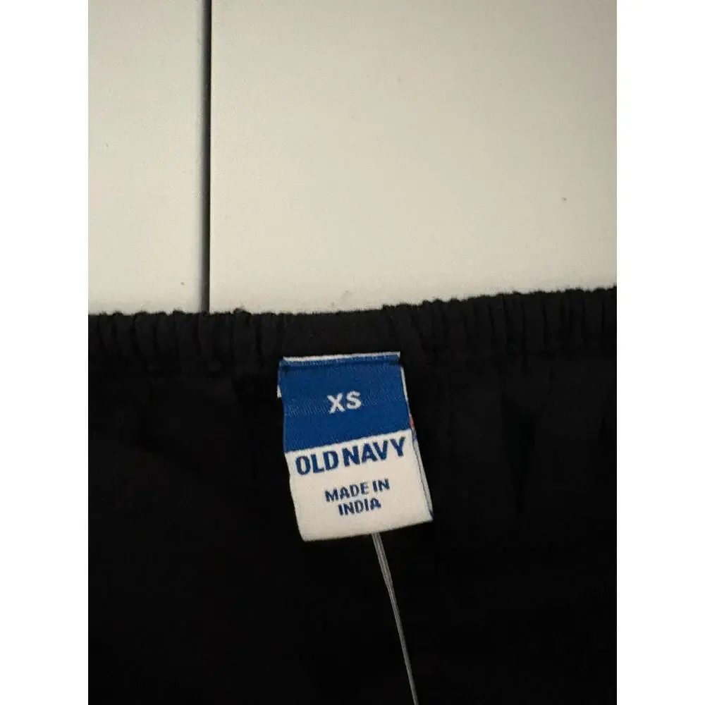 NWT Old Navy Smocked Flutter Short Sleeve Black Dress Embroidered Flowers XS - Picture 5 of 8